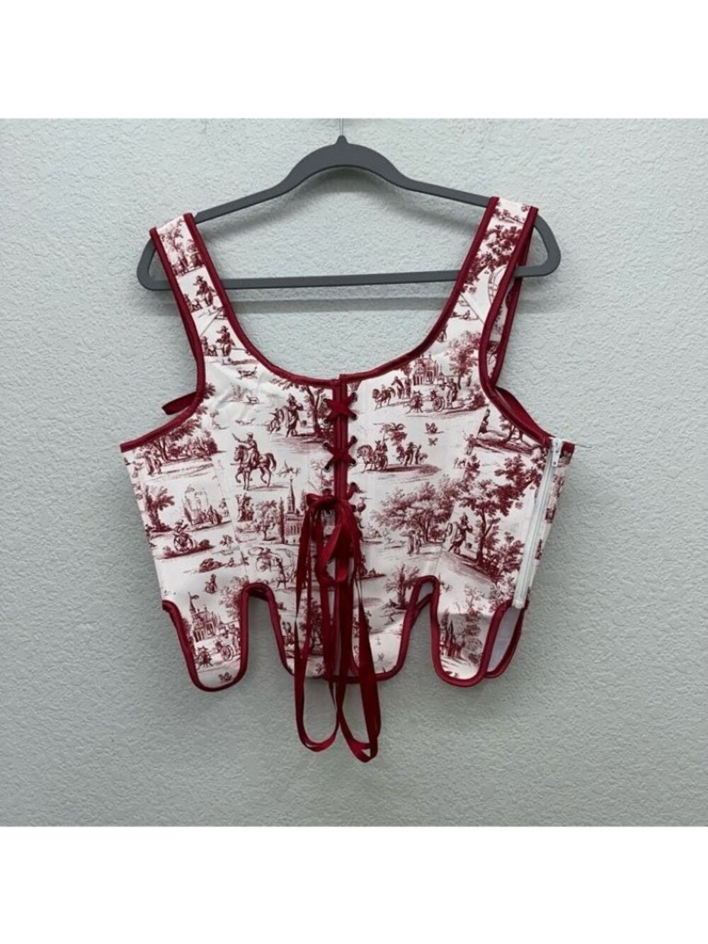 Red Toile Corset Crop Top - Picture 4 of 6
